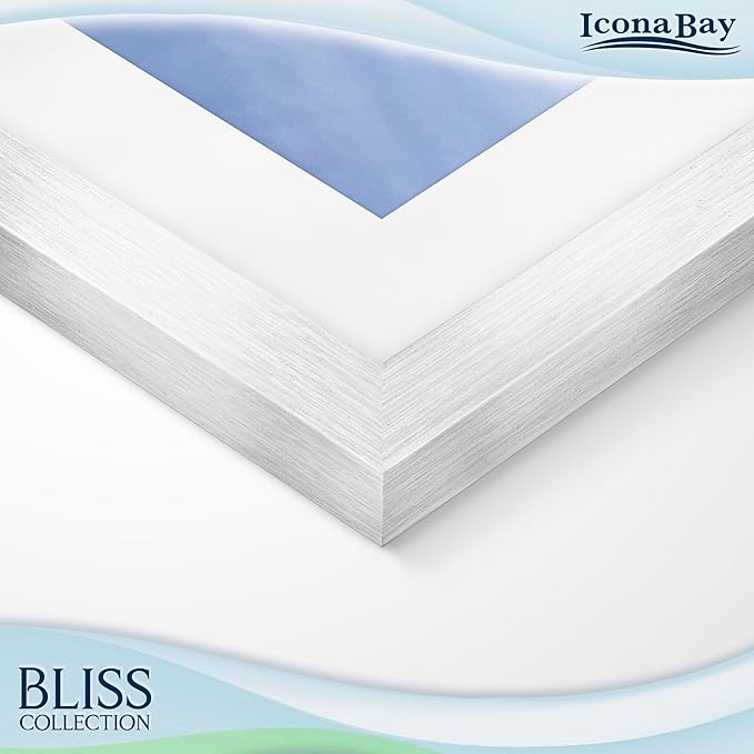 Icona Bay - 11x17 Silver Picture Frame with Removable Mat to 9x14 Photo - Modern Style Engineered Wood Poster Frame - Wall Mount Only - Bliss Collection