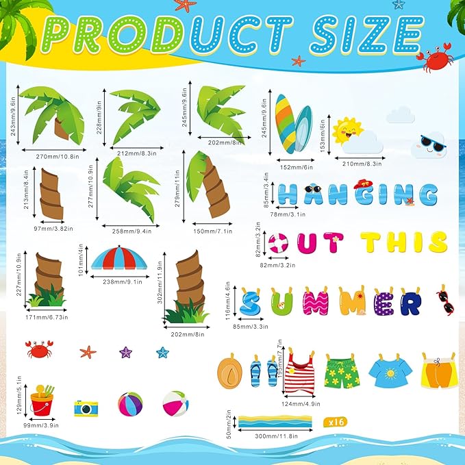 Pajean Summer Bulletin Board Set Summer Classroom Decoration Paper Cutout for Back to School Class Window Wall Home Party Decor(Hanging Out)