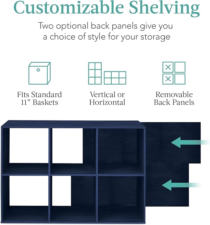 Best Choice Products Kids Bookcase 6-Cube Storage Organizer, 11in Shelf Opening, Bookshelf, Toy Storage, Customizable w/ 3 Removable Back Panels – Navy