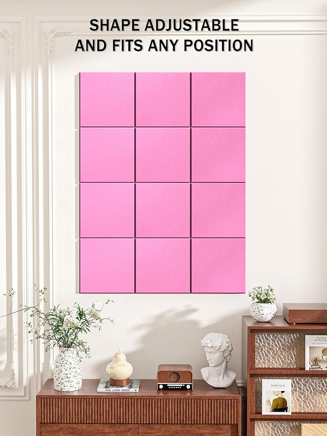Hsurbtra Large Cork Board for Wall 47 x 36 Inch, 12 Pack Felt Bulletin Notice Board with Pushpins for Office Home School Farmhouse Wall Decor, Pink