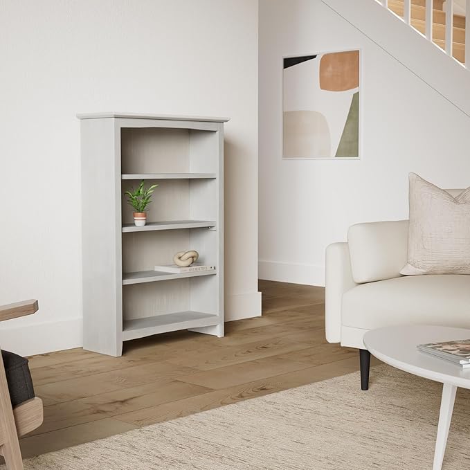 Shaker Solid Wood Bookcase, 48" High, Washed Gray Taupe