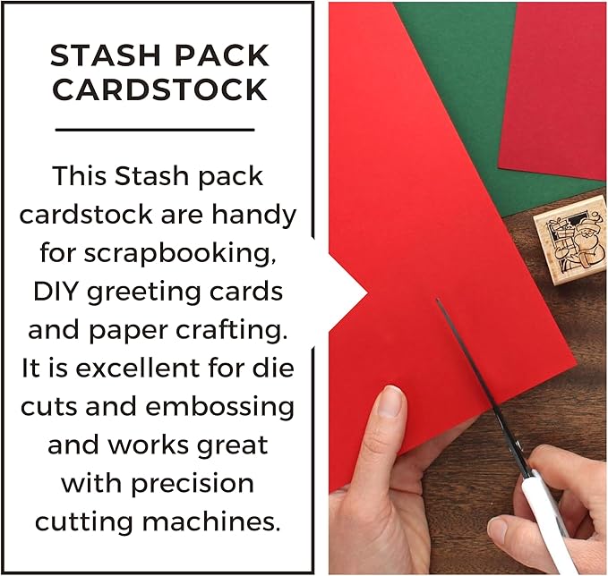PA Paper Accents Stash Pack Cardstock Pack 12" x 12" Christmas colored cardstock paper for card making, scrapbooking, printing, quilling and crafts, 65lb., 40 pieces