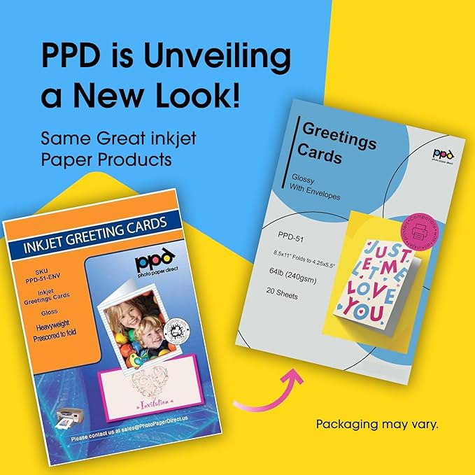 PPD Greeting Card Paper, Printable Greeting Cards With Envelopes for Inkjet Printer, 8.5 x 11 Blank Half Fold to 5.5 x 8.5 Custom Cards for Birthday, Wedding, Invitations, Thank You Note (20 Sheets)