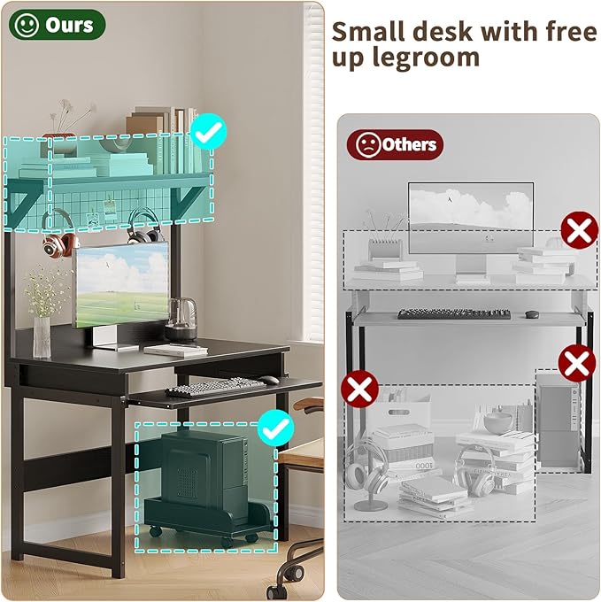 ALISENED 31.5" Small Computer Desk with Hutch, Office Desk Study Table Writing Desk Workstation PC Table for Home Office, Space Saving Design