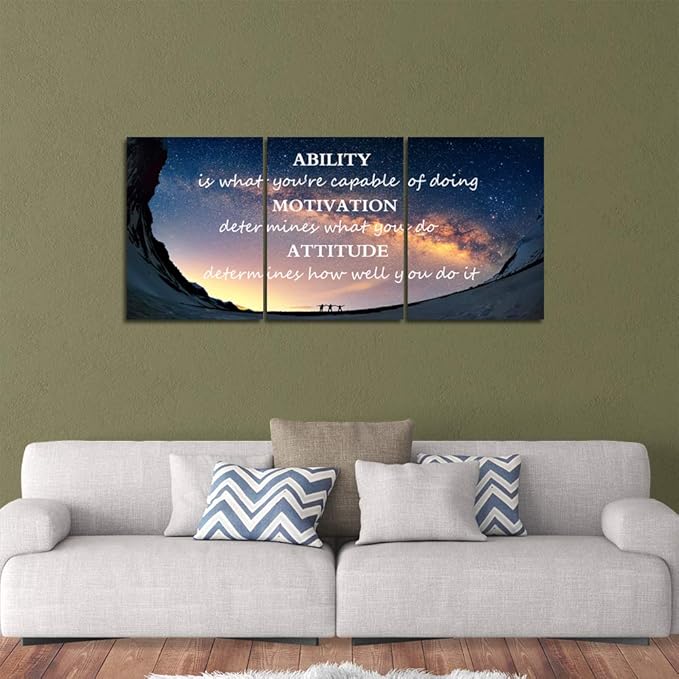 Yetaryy Large Canvas Quotes Wall Art Ability Motivation Attitude Inspirational Saying Posters and Prints 3 Piece Home Decor Entrepreneur Office Words Quote Decoration Ready to Hang - 72" W x 36" H
