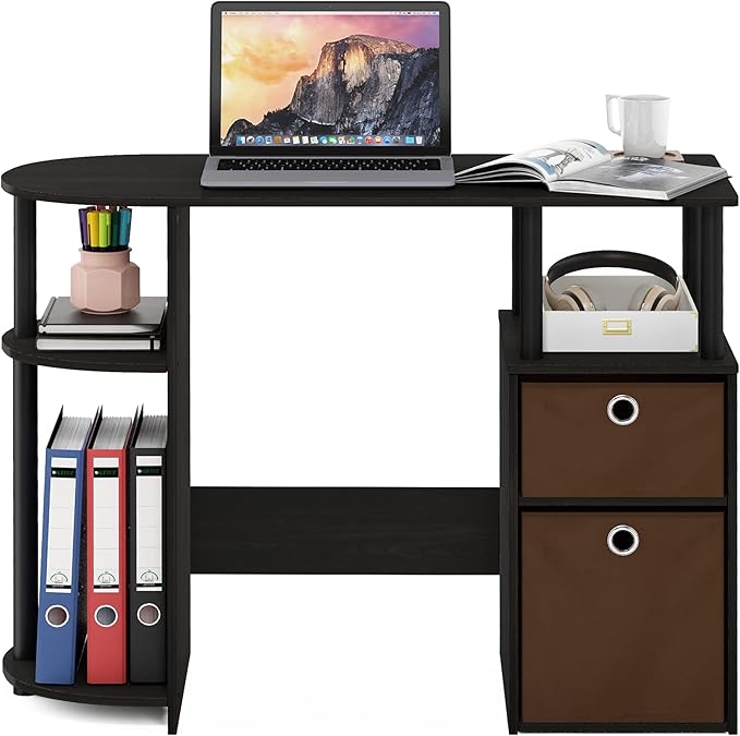 FURINNO Jaya Computer Study Desk with Bin, Brown