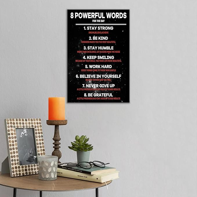 Motivational Framed Canvas Wall Art Poster Print for Office 8 Powerful Words Inspirational Entrepreneur Quotes Picture Painting Artwork for Modern Home Bedroom Gym Ready to Hang [12''W x 18''H]
