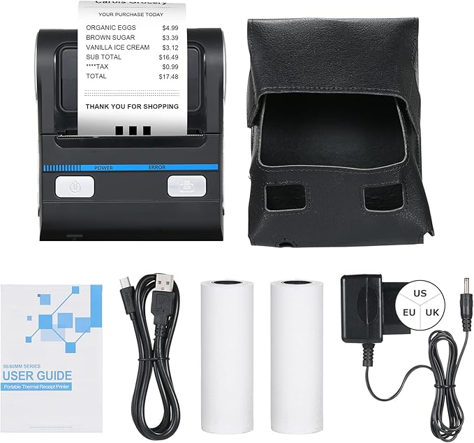 Portable 80mm Thermal Printer, and USB Double Mode Connection Built in Rechargeable Battery Small Printer for Office, Small Business, Study Graphics (US Plug)