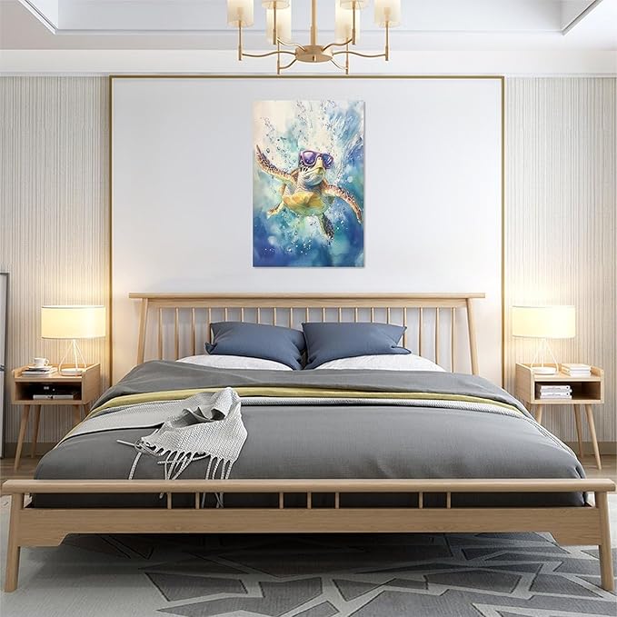 Sea Turtle Bathroom Decor Funny Turtle Ocean Bathroom Wall Art Sea Turtle Nautical Pictures Prints Turtles Gift Painting Sea Turtles Framed Artwork for Bedroom Living Room 16"x24"