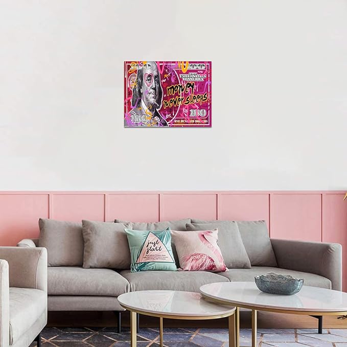 Red Dollars Bill Wall Art Canvas Print Office Decor Money Modern Art Entrepreneur Inspirational Motivational 100 Bill Benjamin Franklin Art for Living Room Bedroom Home, Ready to hang 12" W X 16"H