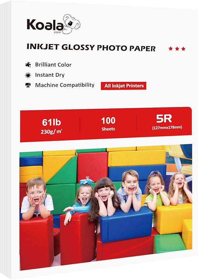 Koala Heavyweight Photo Paper High Glossy 5x7 Inches for Inkjet Printing 100 Sheets 61LB