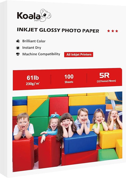 Koala Heavyweight Photo Paper High Glossy 5x7 Inches for Inkjet Printing 100 Sheets 61LB