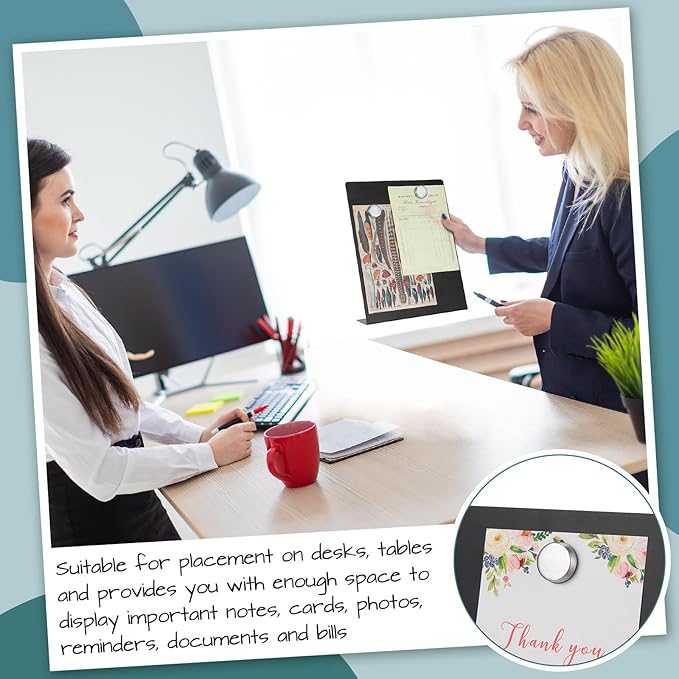 Fainne 2 Pcs Magnetic Bulletin Board with Easel Stand 11 x 8.5 x 2.4 Inches Mini Magnet Metal Tabletop Memo Display Board for Back to School Menu Table Office Supplies(Black)