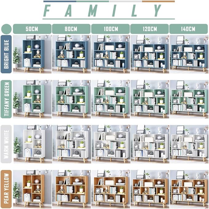 IOTXY Wooden Open Shelf Bookcase - 3-Tier Floor Standing Display Cabinet Rack with Legs, 8 Cubes Bookshelf, Tiffany-Green | Display Cabinet, Rack, with Legs, Bookshelf