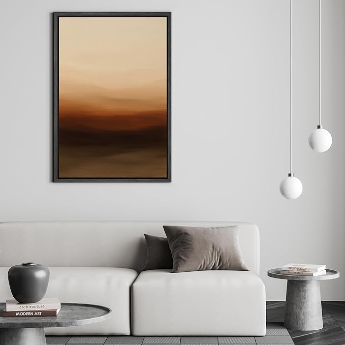 SIGNFORD Framed Canvas Print Wall Art Warm Horizon Gradient Abstract Landscape Illustrations Digital Art Modern Art Decorative Multicolor Rustic Minimal for Bedroom - 16"x24" BLACK