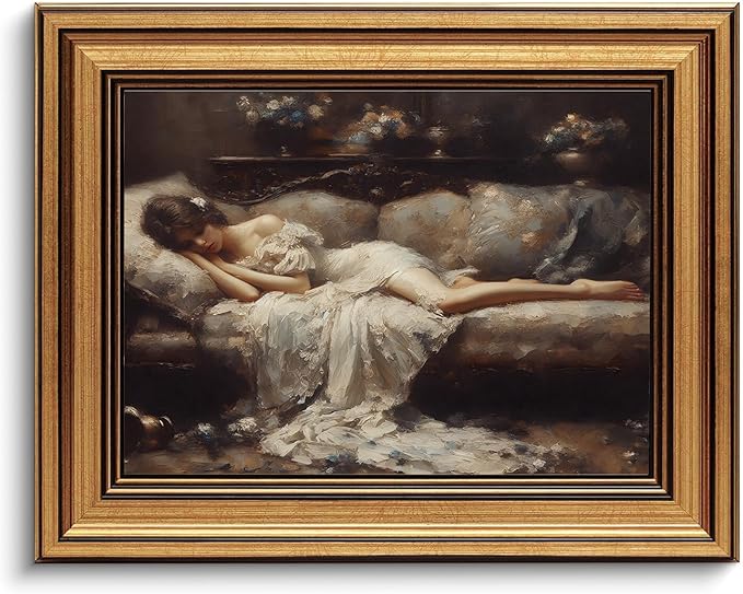 Gold Framed Wall Art Vintage Canvas Wall Art Tired Woman Moody Victorian Artwork Prints Picture for Living Room Bedroom Farmhouse Bathroom Office Decor, 8x10