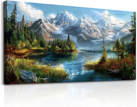 FUHAIHUA Large Wall Decor For Living Room Canvas Wall Art For Office Farmhouse Wall Decorations For Bedroom Mountains Rivers Landscape Painting Modern Pictures Artwork Room Home Decor 24x48 In