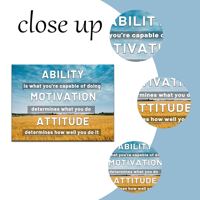 Ability Motivation Attitude Inspirational Canvas Wall Art Motivational Picture Print Field Background Poster Painting Wall Decor for Living Room Office Workplace Stretched and Framed [40''Wx 30''H]