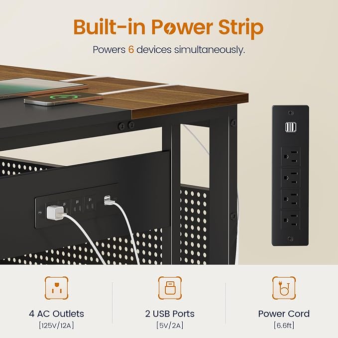 71 in Executive Desk with Power Outlets, Reversible L Shaped Computer Desk with File Drawers & Storage Shelves, Large Office Desk with Pegboard, Mobile CPU Stand, Modern Corner Desk (Walnut)