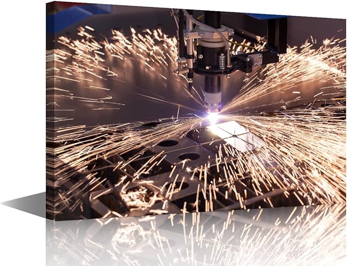 Canvas Painting Wall Art Industrial Machine Art Prints Plasma Cutting Wall Pictures for Office 1 Pieces Home Decorations Framed Wall Art Modern Wall Decor Artwork Wall Hanging, 12" x18"