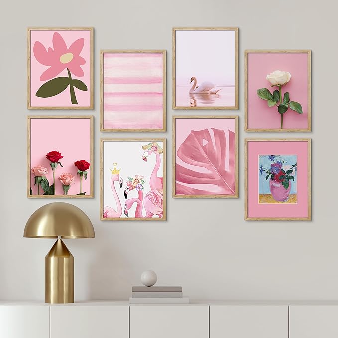 SIGNWIN Framed Poster Bathroom Decor 11"x14"x 8 Natural, Wall Art Room Decor Multicolor for Living Room, Bedroom, Office Pink Swan Botanical Flower Daisy Rose Monstera Nature Abstract Shapes