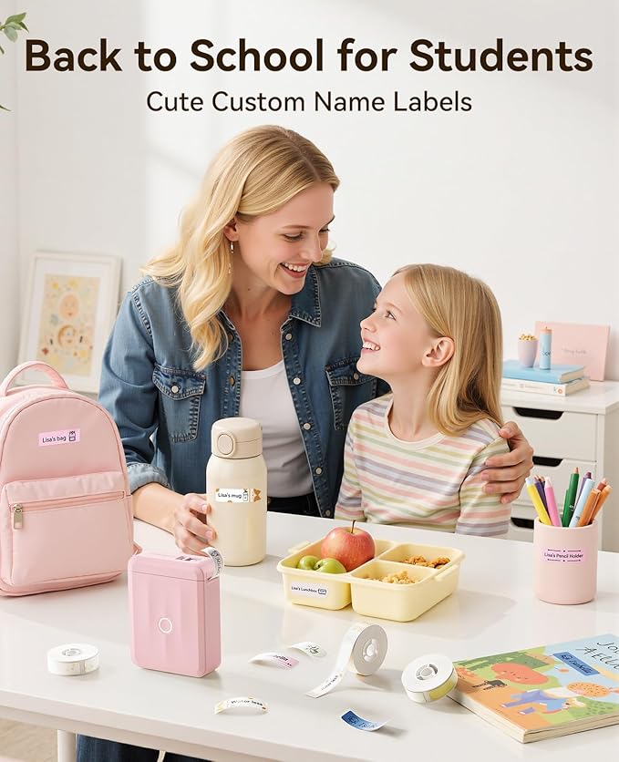 NIIMBOT Label Maker Machine Bluetooth Label Printer for School Home Office Organization, Wireless Mini Labeler D110 Upgraded Version, Label Machine with 1 Label Tape, Pink