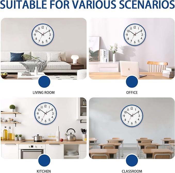 HZDHCLH Wall Clock Blue,Silent Wall Clocks Battery Operated 8 Inch Modern Non Ticking Analog Clock Decorative for Kitchen Bedroom Living Room Office Classroom