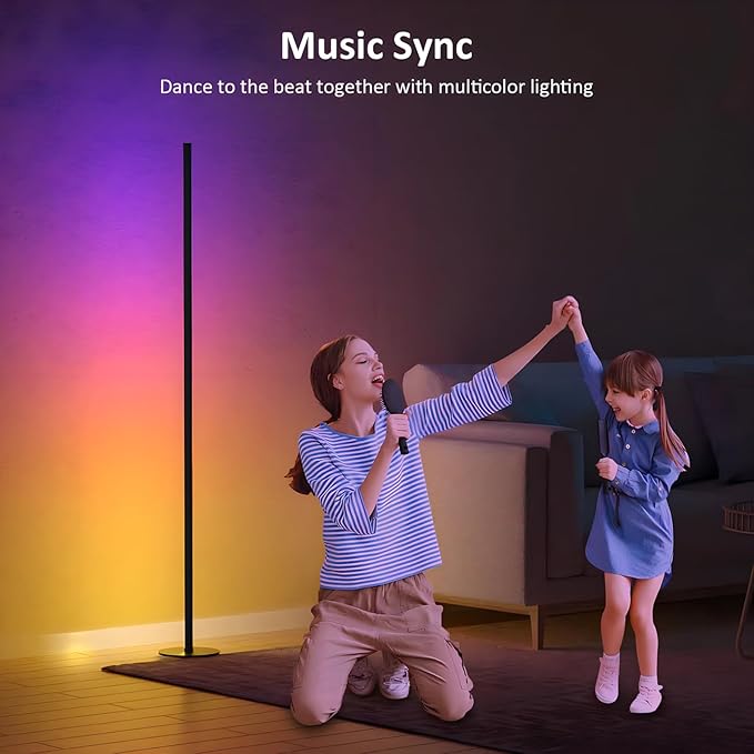 Corner Floor Lamp 2 Pack, 55" Minimalist Standing Lamp with Remote Control, Music Sync 16 Million Colors, Warm White Ambient Lighting, Color Changing LED Corner Lamp for Living Room Bedroom Gaming