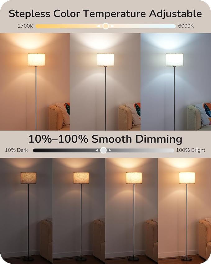 EDISHINE Modern Floor Lamps for Living Room, 63.7" Colorful Floor Lamp with Two Shades, Remote Control Foot Switch, 2700-6000K Dimmable Minimalist Standing Lamp for Bedroom, 9W Bulb Included, Green