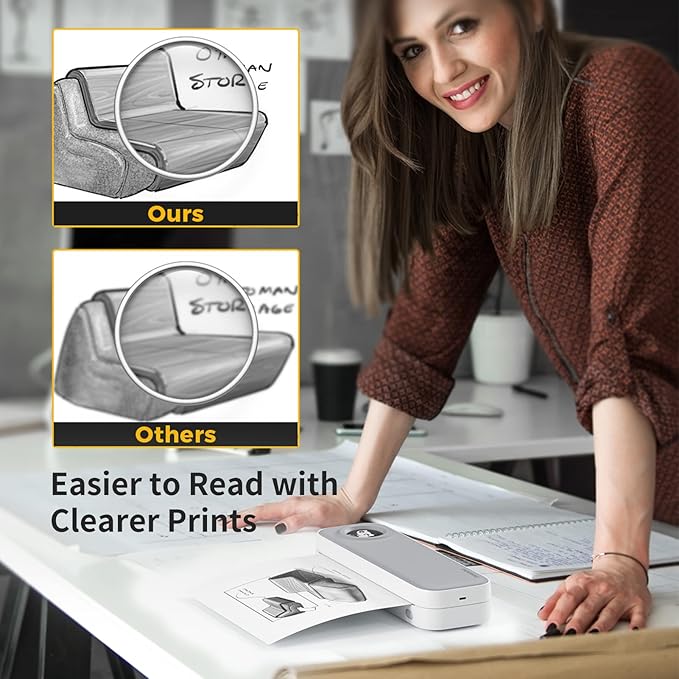 F2S A4 Size Portable Printer Thermal Printing Wireless BT Travel Mobile Printer Port 4/8 inch Compatible with Android and iOS Window System for Outdoors Home Office Students and