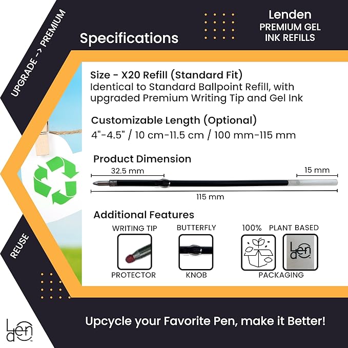 Pack of 12 Gel Ink Refill for Retractable Pens, Medium Tip Point 0.7mm, Black Ink, Fits Retractable Pen, Universal Size Refill, 115mm/11.5cm/4.5 inches (Black, 115mm)