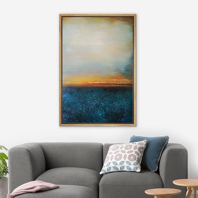 SIGNWIN Framed Canvas Print Wall Art Pastel Sunset Sea Horizon Abstract Wilderness Illustrations Modern Art Modern Scenic Relax/Calm Ultra for Living Room, Bedroom, Office - 16"x24" Natural