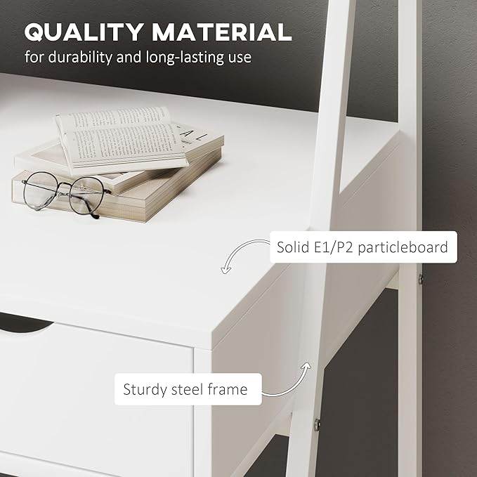 HOMCOM Home Office Desk, Computer Desk with A Frame for Small Spaces, Writing Table with Drawer and Storage Shelves, White