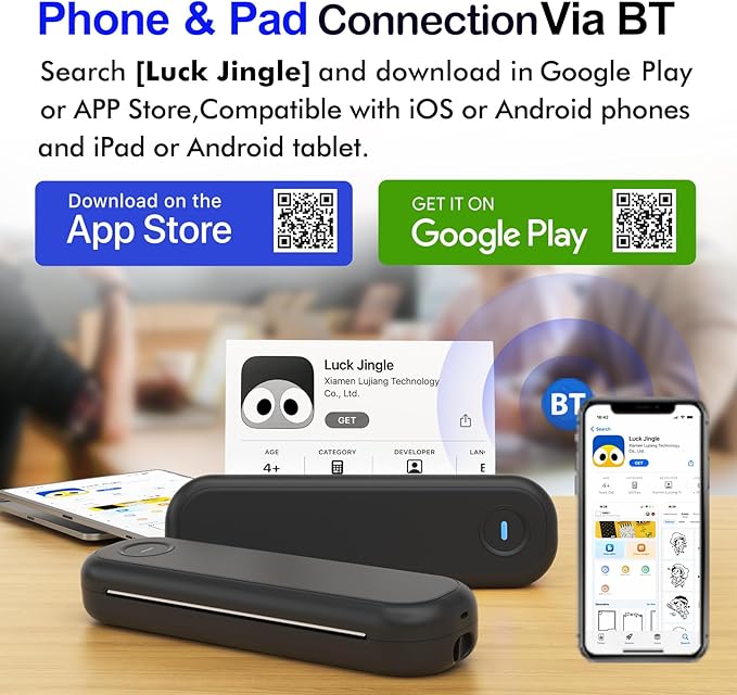 Bluetooth Portable Thermal Printers Wireless for Travel, Inkless Printer Support for 8.5"x11" US Letter & A4 Thermal Paper, Compatible with iOS, Android, Laptop & USB for Office Car Home