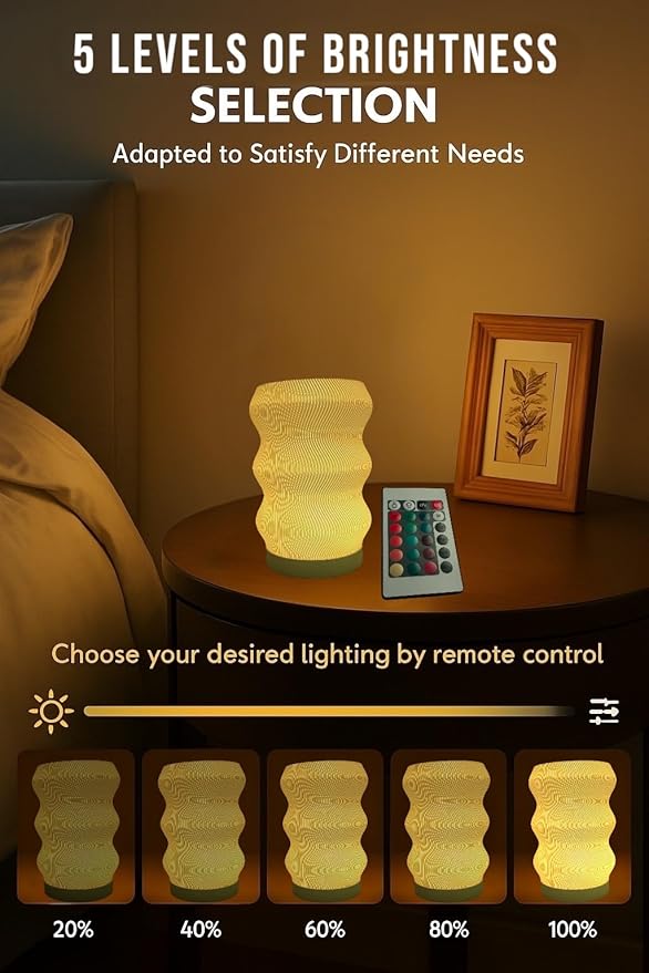 Wave Table Lamp - Modern Bedside Light for Bedroom, Desk, Nightstand, or Office - Mood Lighting Lamp - Eco-Friendly Gift Idea - Unique Home Decor - LED Night Light (Mini)