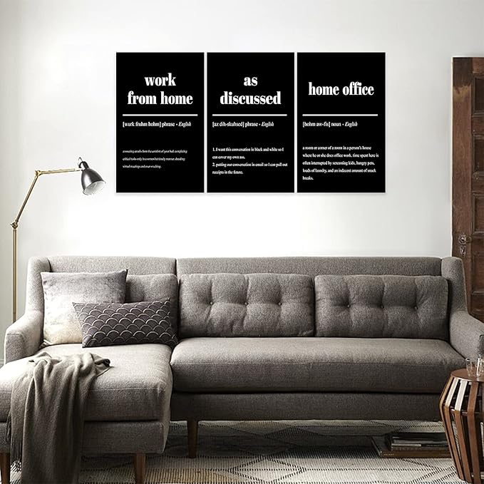 3 Piece Inspirational Canvas Wall Art, Quote "Work From Home - as Discussed - Home Office" Motivational Print Picture, Triptych Entrepreneur Poster Framed Artwork for Men Women Room Decor(48"Wx24" H)