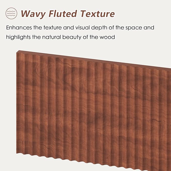 Fluted Computer Desk with 2 Drawers, 39 Inch Small Computer Desk with Storage, Compact Writing Study Desk for Small Spaces, Red Walnut