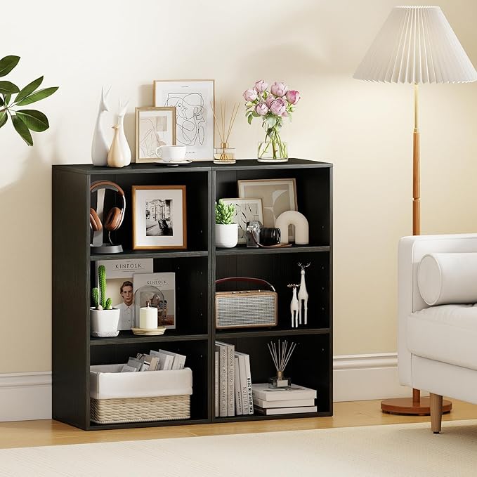 Giantex 3 Tier Bookshelf, Black Bookcase 3 Shelf, Open Cube Storage Orginazer Cabinet, Multi-Functional Home Office Bedroom Furniture Display Book Shelf