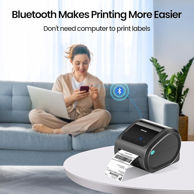 Bluetooth Shipping Label Printer 4x6 - D520BT Thermal Label Printer for Small Business, Thermal Printers with Built-in Label Holder, Compatible with USPS, Tiktok, Amazon