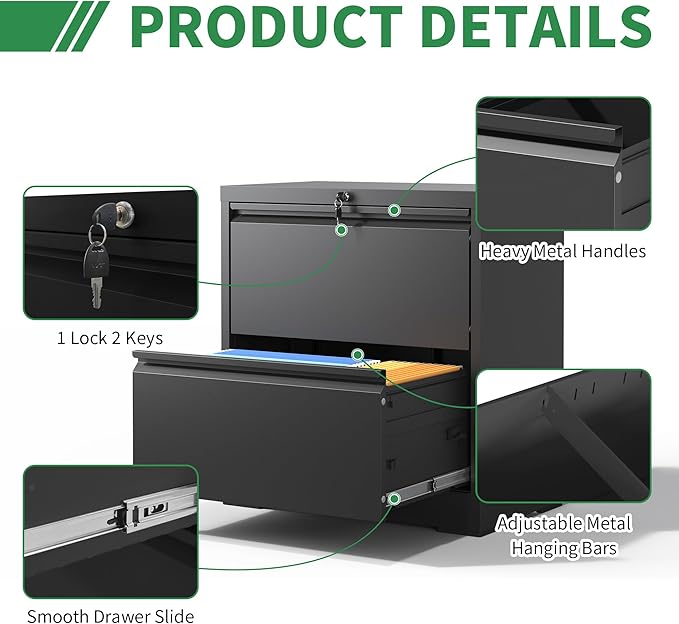 2 Drawer Lateral File Cabinet with Lock