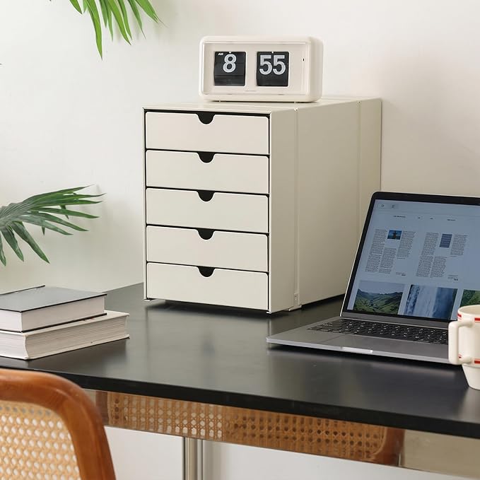 Modern Steel 5-Drawer File Cabinet For Desk, Document Storage Box, Office Desktop Filing Organizer, Drawer Organizer, desk caddy (White)
