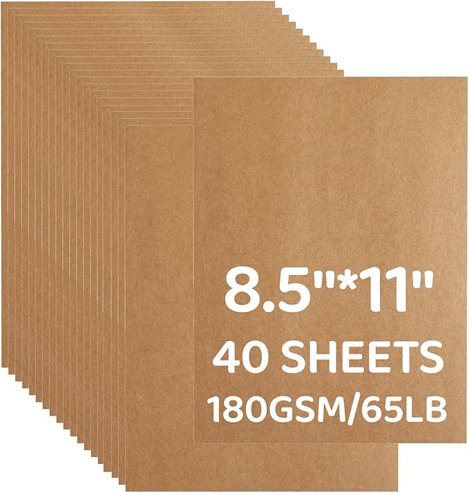 Card Stock Bulk 40 Sheets 8.5 x 11 Inches, 180GSM Kraft Brown Construction Paper, Thick 65lb Craft Paper for Scrapbooking, Gift, DIY Crafts, Card Making, School Classroom & Office(Cow)
