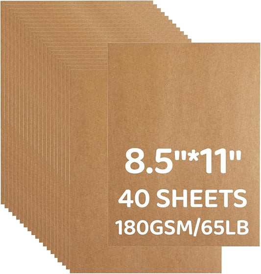 Card Stock Bulk 40 Sheets 8.5 x 11 Inches, 180GSM Kraft Brown Construction Paper, Thick 65lb Craft Paper for Scrapbooking, Gift, DIY Crafts, Card Making, School Classroom & Office(Cow)
