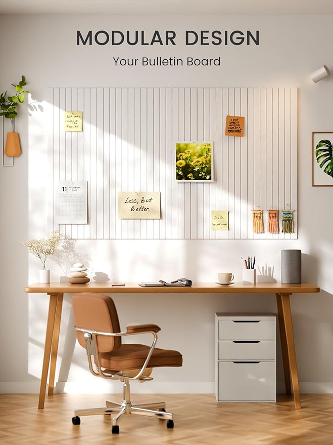 Bumusty Large Cork Board Alternative-48 x 36" Felt Bulletin Board Tiles, with 30 Pushpins, 70 Adhesive Tabs, 12-Pack Slat Wall Paneling, Cork Boards for Office Push Pin Board Felt Board-Milky White