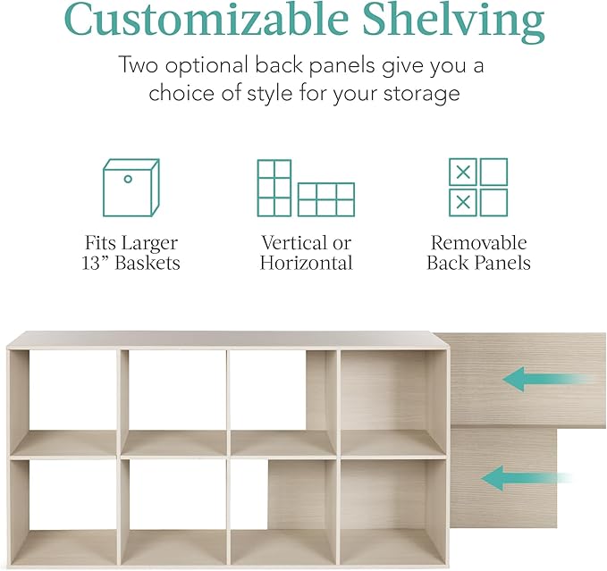 Best Choice Products 8-Cube Storage Organizer, 13.5in Shelf Opening, Bookcase, Display Shelf, Customizable w/ 2 Removable Back Panels – Whitewash