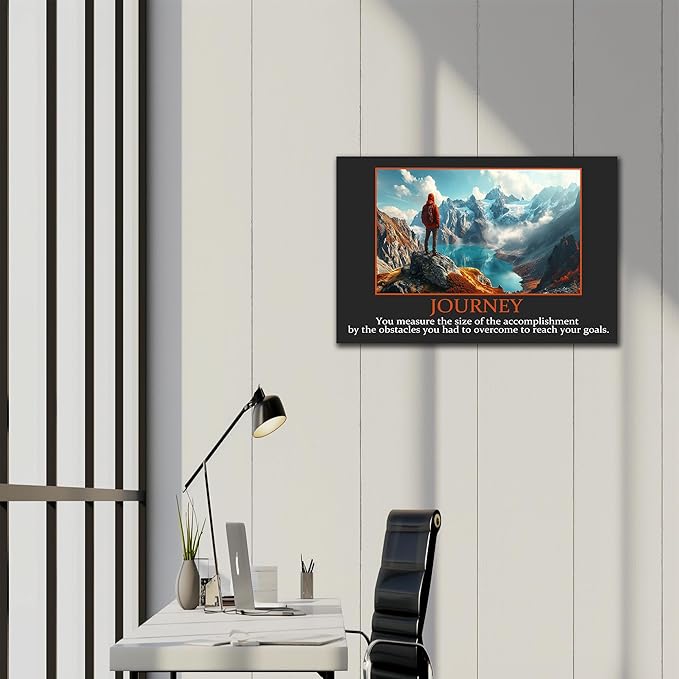 UZMKM - Inspirational Canvas Wall Art, Quotes Motivational Journey Black Style Print Picture for Office Wall Decor, Company Poster Framed Artwork for Women Men Home Decor Ready to Hang 24x36 Inch