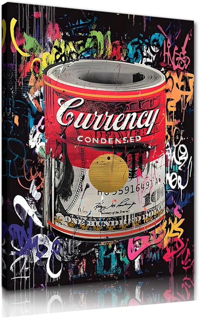 Motivational Wall Art Hundred Dollar Bills Roll Canvas Print Art Money Poster Inspirational Theme Decor for Living Room Bedroom Framed and Ready to Hang 18x24 inch
