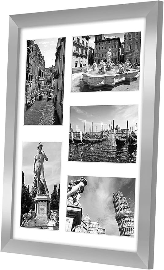 Americanflat 4x6 Collage Picture Frame with Shatter-Resistant Glass - Fits Five 4x6 Photos or Use as One 11x14 Picture Frame - Signature Collection - Collage Frames for Wall Display - Silver