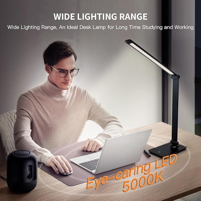 LUJOLUMIN LED Desk Lamp for Home Office, Bright Desk Light for Study, Dimmable Reading Lamp,700 Lumen, 3 Brightness Levels, Touch Control, LED Foldable Led Lamp for Kids