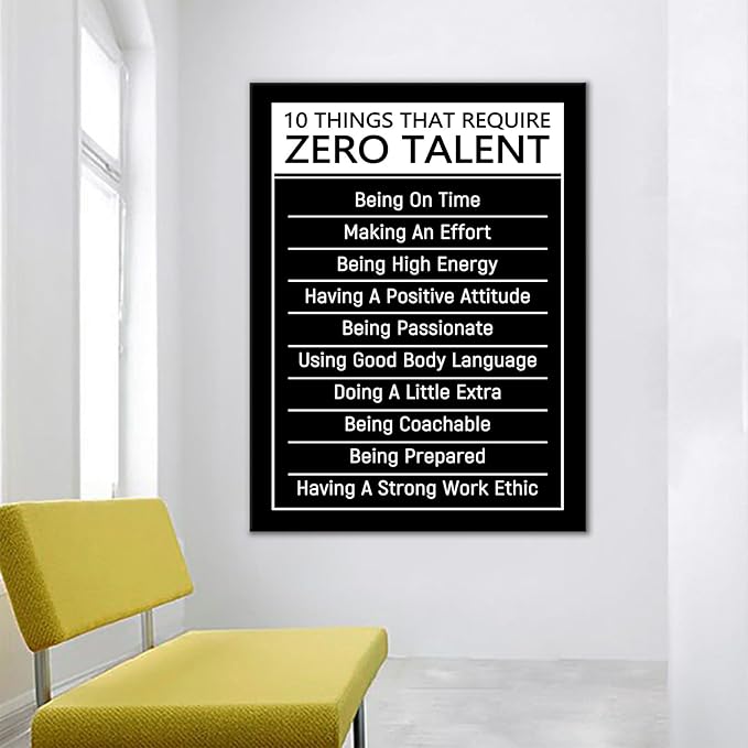 DINGFUN Extra Large Motivational Canvas Wall Art 10 Things That Require Zero Talent Framed Inspirational Quotes Prints Entrepreneur Success Decor for Startup Workspace Living Room, 40x30 Inch